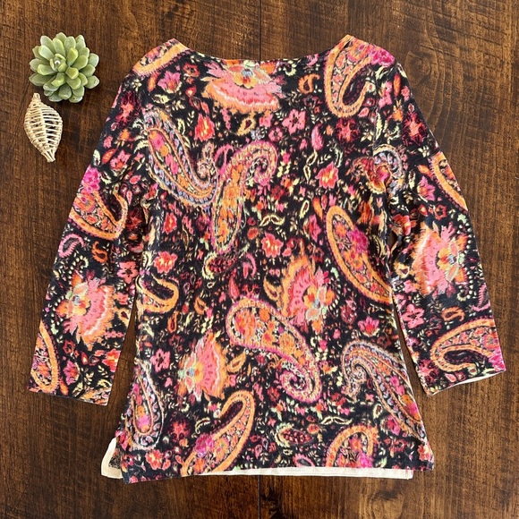 Lauren Ralph Lauren | 100% Silk Lightweight Paisley Sweater with 3/4 Sleeves - Picture 2 of 7